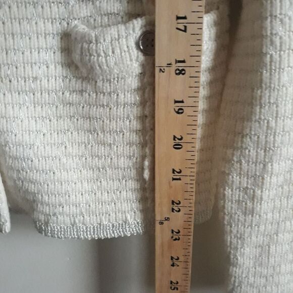 Anne Klein Sweater Blazer Women Small Off White Silver Metallic Zip - Picture 9 of 11